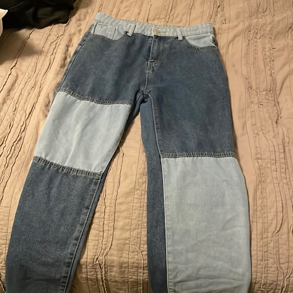 PATCHED WORK DENIM SKINNY JEANS, Size L, SHEIN,